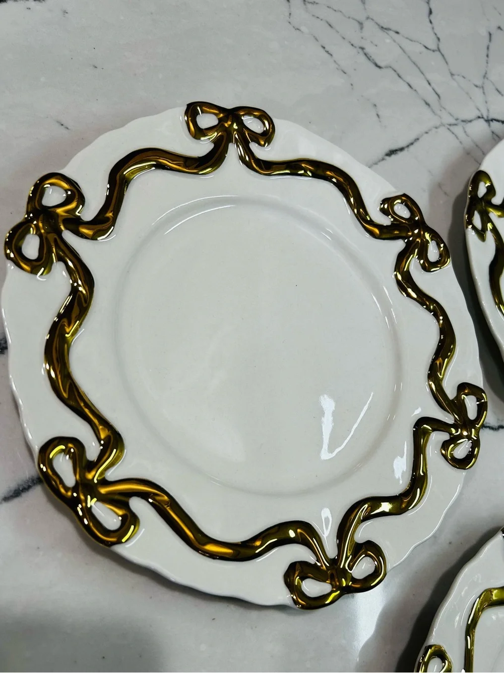 Anthropology Benedita Gold Bow Stoneware Side Plates, Set of 4